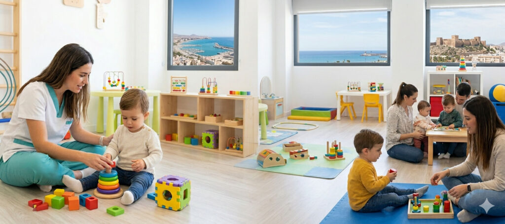 Terapeuta en sesión de estimulación  cognitiva y atención temprana